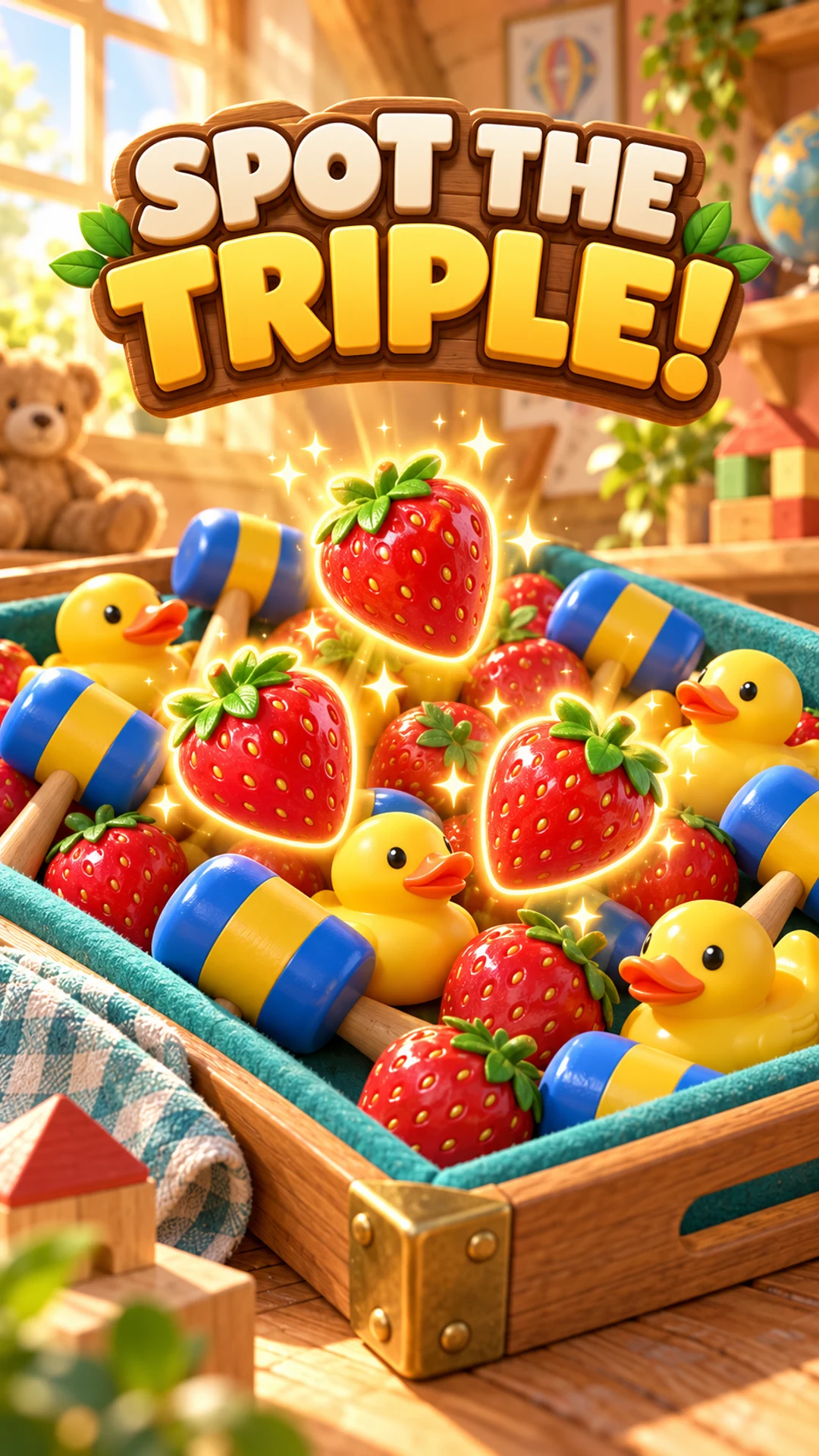 Promotional illustration of three matching strawberries